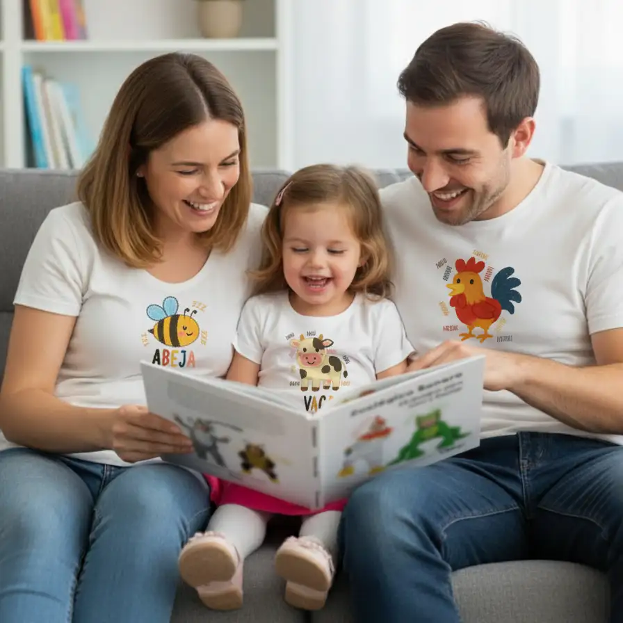 Familia leyendo junta